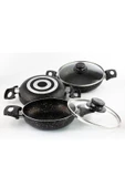 KLASİK ÇİFT KULP KAPAKLI SİYAH GÜMÜŞ GRANİT OMLET/SAHAN TAVA SETİ 18-20-22 CM - 1