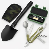 3 LÜ Kamp Seti El feneri Çatal Bıçak Kaşık Kamp Takımı Kürek Kazma Kamp Seti Çok Kullanışlı Set - 1