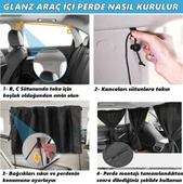Glanz Araç İçi Perde Araba Gizlilik Perdesi Oto Güneşlik Perde Seti - 6