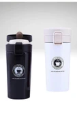12 Saate Kadar Sıcak Soğuk Tutma Filtreli Çift Katmanlı 2 Adet Siyah Beyaz İnox Mug Termos  380ML - 4