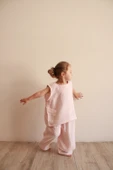 Pembe Çizgili Asimetrik Cepli Müslin Takım - 6