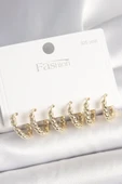 925 Ayar Gümüş Çivi Pirinç Gold Renk Sarmal Halka Model Kadın Küpe Seti - TJ-BKP10417 - 1