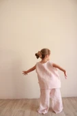 Pembe Çizgili Asimetrik Cepli Müslin Takım - 8
