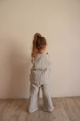 Gri Çizgili Asimetrik Cepli Müslin Takım - 7