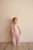 Pembe Çizgili Asimetrik Cepli Müslin Takım - 7