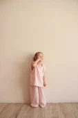 Pembe Çizgili Asimetrik Cepli Müslin Takım - 3