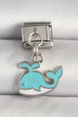 316L Çelik Gümüş Renk Mavi Balina Model Nomination Charm - TJ-BC1258 - 1