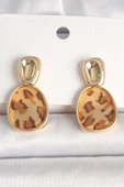 Pirinç Gold Renk Sallantı Leopar Desen Kare Model Kadın Küpe - TJ-BKP10346 - 1