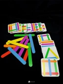 Stick Puzzle Eğitici Ahşap Çubuk Seti  12 Parça Renkli Şekil Oyunu - 5
