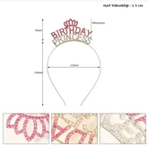 Kristal Taşlı Pembe Birthday Princess Yazılı Parti Tacı 19x11 cm - 1