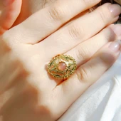 Doğal Taş Pembe Kuvars Doğal Taşlı Telkari Modelli Kadın Ayarlanabilir Altın Kaplama Yüzük euy65pkg thumbnail 2