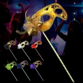 Lüks Taşlı Saplı Maskeli Balo Maskesi Siyah Renk 35 cm - 3