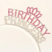 Kristal Taşlı Pembe Birthday Princess Yazılı Parti Tacı 19x11 cm - 3