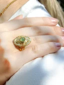 Doğal Taş Yeşil Akik Doğal Taşlı Telkari Modelli Kadın Ayarlanabilir Altın Kaplama Yüzük euy65yag thumbnail 1