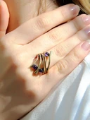 Doğal Taş 3'lü Ametist Doğal Taşlı Ayarlanabilir Kadın Yüzük euy66amt thumbnail 2