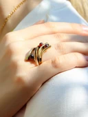 Doğal Taş 3'lü Garnet Doğal Taşlı Ayarlanabilir Kadın Yüzük euy66g thumbnail 2