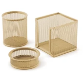 Mas Masa Seti Ataşlık-Kağıtlık-Kalemlik 3 LÜ Metal Perforeli Gold 505 - 1