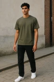 Regular Kalıp Kadın - Erkek Unisex Basic Tişört Haki - 1