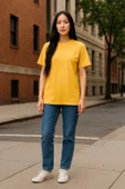 Regular Kalıp Kadın - Erkek Unisex Basic Tişört Sarı - 2
