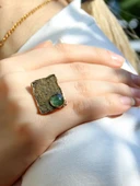 Doğal Taş Yeşil Akik Doğal Taşlı Dikdörtgen Model Ayarlanabilir Antik Kadın Yüzük euy67ya thumbnail 1