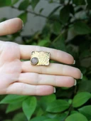 Doğal Taş Pembe Kuvars Doğal Taşlı Dikdörtgen Model Ayarlanabilir Antik Kadın Yüzük euy67pk thumbnail 3