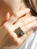 Doğal Taş Yeşil Akik Doğal Taşlı Dikdörtgen Model Ayarlanabilir Antik Kadın Yüzük euy67ya thumbnail 2