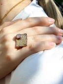 Doğal Taş Pembe Kuvars Doğal Taşlı Dikdörtgen Model Ayarlanabilir Antik Kadın Yüzük euy67pk thumbnail 2