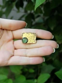 Doğal Taş Yeşil Akik Doğal Taşlı Dikdörtgen Model Ayarlanabilir Antik Kadın Yüzük euy67ya thumbnail 3