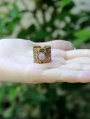 Doğal Taş Pembe Kuvars Doğal Taşlı Ayarlanabilir Antik Kadın Yüzük euy68pk thumbnail 3