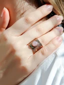 Doğal Taş Pembe Kuvars Doğal Taşlı Ayarlanabilir Antik Kadın Yüzük euy68pk thumbnail 2