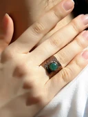 Doğal Taş Yeşil Akik Doğal Taşlı Ayarlanabilir Antik Kadın Yüzük euy68ya thumbnail 2