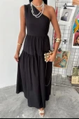 Tek Omuzlu Pile Detay Maxi Elbise 2895 - 3