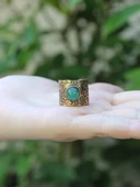 Doğal Taş Yeşil Akik Doğal Taşlı Ayarlanabilir Antik Kadın Yüzük euy68ya thumbnail 3