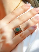 Doğal Taş Yeşil Akik Doğal Taşlı Ayarlanabilir Antik Kadın Yüzük euy68ya thumbnail 1