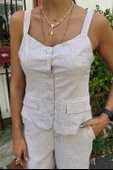 Kalın Askılı Bluz Pantolon Keten Takım 10187 - 6