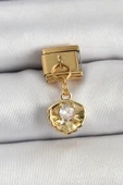 316L Çelik Sallantılı Zirkon Taşlı İstiridye Model Gold Renk Nomination Charm - TJ-BC1426 - 1