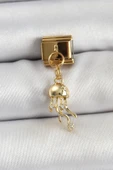 316L Çelik Sallantılı Zirkon Taşlı Deniz Anası Model Gold Renk Nomination Charm - TJ-BC1427 - 1