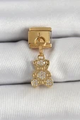 316L Çelik Sallantılı Zirkon Taşlı Ayıcık Model Gold Renk Nomination Charm - TJ-BC1413 - 1