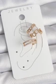 Pirinç Gold Renk Zirkon Taşlı Kare Zincir Model Kadın Kıkırdak Küpe - TJ-BKP10588 - 2