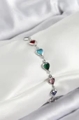 Pirinç Gümüş Renk Karışık Renk Kalp Zirkon Taşlı Kadın Bileklik - TJ-BB7052 - 1