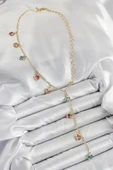Pirinç Asorti Kalp Model Gold Renk Zirkon Taşlı Y Kolye - TJ-BKO10248 - 2