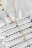 Pirinç Asorti Kalp Model Gold Renk Zirkon Taşlı Y Kolye - TJ-BKO10248 - 1