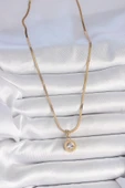 316L Çelik Gold Renk İtalyan Zincir Sallantı Zirkon Taş Model Kadın Kolye - TJ-BKO10124 - 2