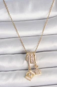 316L Çelik Gold Renk Zirkon Taşlı Sallantı Fotoğraf Makinası Figür Charm Kadın Kolye - TJ-BKO10097 - 1