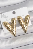 316 Çelik Gold Renk İşlemeli Kalp Model Kadın Küpe - TJ-BKP10523 - 1