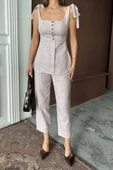 ŞANTUK KETEN YELEK GÖRÜNÜMLÜ  ASKILI BLUZ - PANTOLON TK - Lila - 2