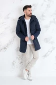 SİR KAPŞONLU KIŞLIK UZUN ŞİŞME ERKEK MONT thumbnail 2