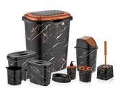 Omnipazar OZR-D053 X129 Siyah Mermer Desenli 9 Parça Plastik Banyo Seti - 1
