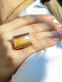 Kedi Gözü Cam Kadın Ayarlanabilir Altın Kaplama Yüzük Açık Kahverengi euy69ak thumbnail 2