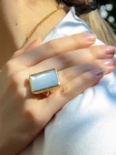 Kedi Gözü Cam Kadın Ayarlanabilir Altın Kaplama Yüzük Beyaz euy69b thumbnail 2